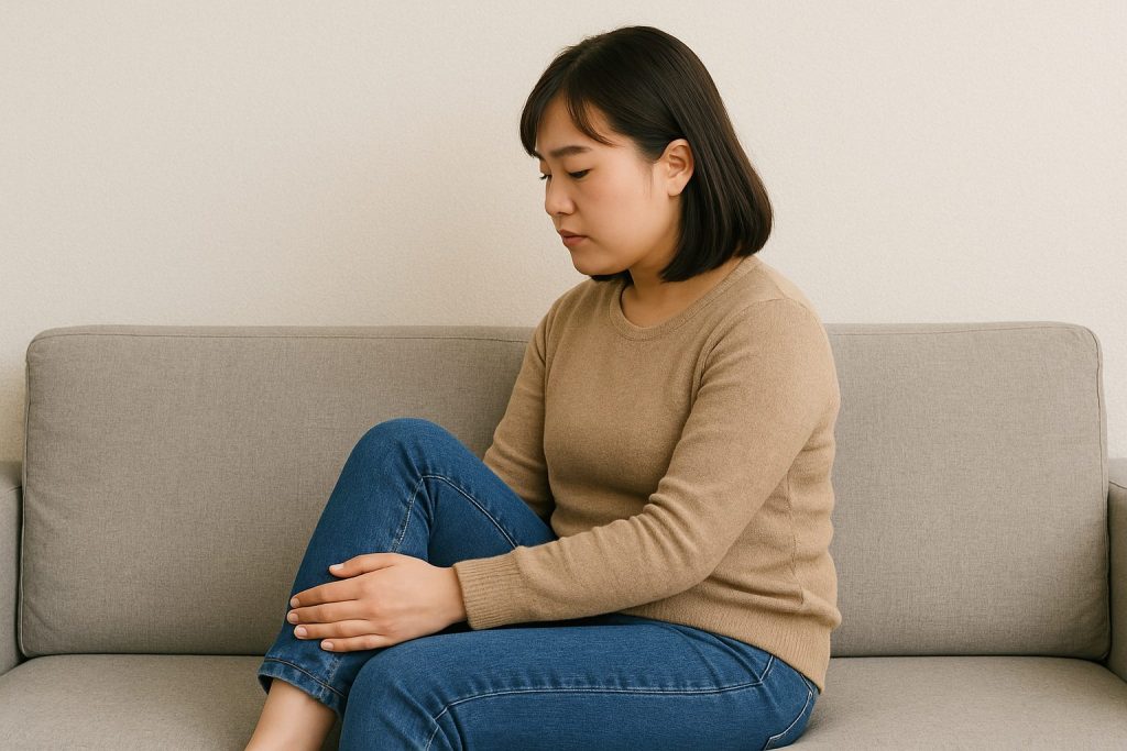 座る女性