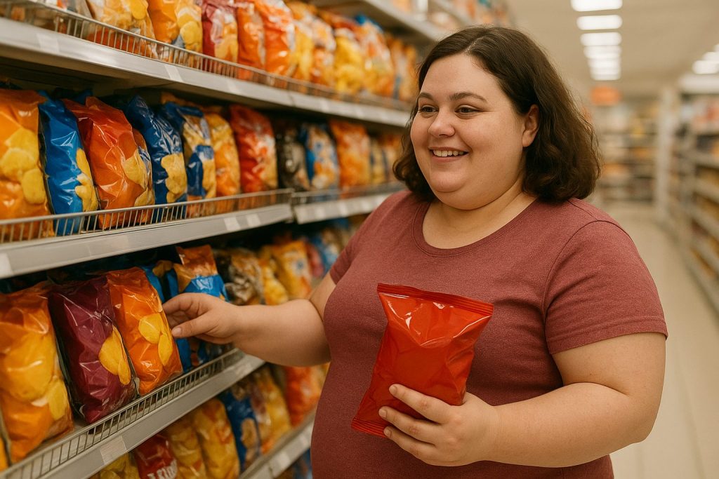 お菓子を選んでいる女性