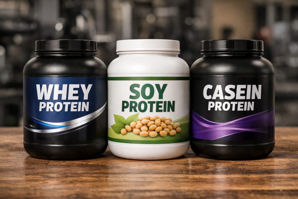 ホエイ、ソイ、カゼインプロテイン