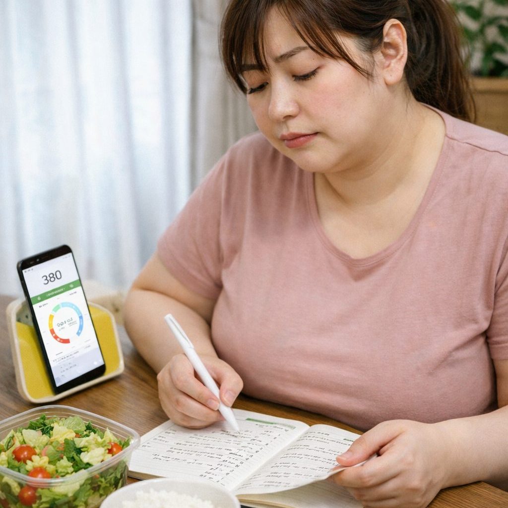 食事記録をつける女性